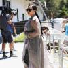 Kim Kardashian, enceinte de son deuxième enfant, arrive au restaurant Hugo's à Ahoura Hills, le 14 juillet 2015.