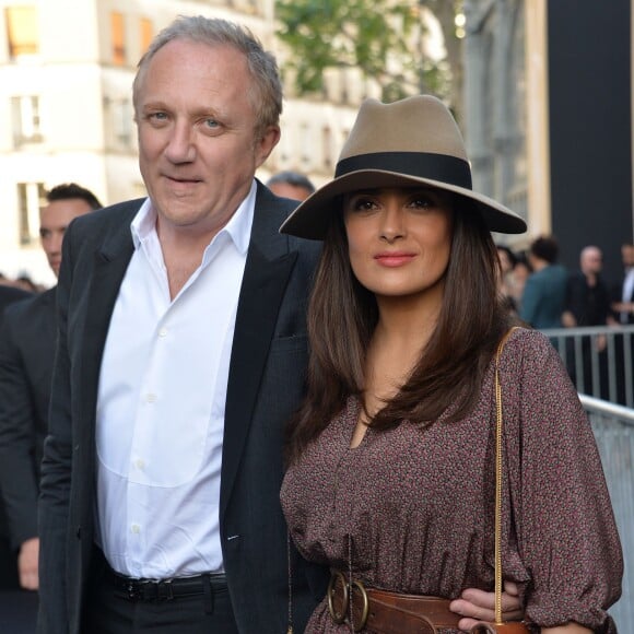 Salma Hayek et son mari François-Henri Pinault - Arrivée des people au défilé Saint Laurent Homme collection Printemps-Eté 2016 au Carreau du Temple lors de la Fashion Week à Paris, le 28 juin 2015.