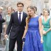 David Ferrer et sa compagne Marta Tornel lors du mariage de Feliciano Lopez et Alba Carrillo à l'Alcazar de Tolède le 17 juillet 2015