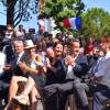 Louis Nègre, le maire de Cagnes-sur-Mer, Maud Fontenoy, Nicolas Sarkozy et sa femme Carla et Eric Ciotti, le Président du Conseil Départemantal, participent à une rencontre avec les Républicains au jardin Albert 1er à Nice le 19 juillet 2015.