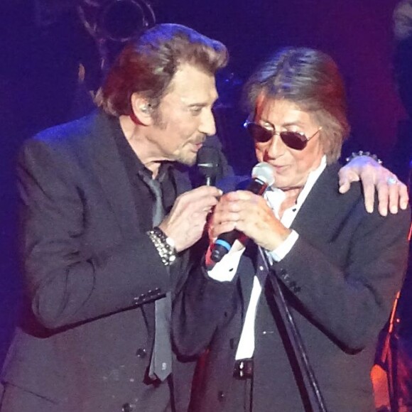 Johnny Hallyday et Jacques Dutronc - Premier concert des Vieilles Canailles au Palais Ominisports de Paris Bercy, le 5 novembre 2014.