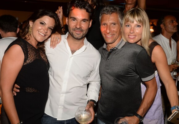 Exclusif - Antoine Chevanne (propriétaire du Byblos), Nagui et sa femme Mélanie Page - Soirée "Summer Party" au club Le Byblos à Saint-Tropez, le 16 juillet 2015.
