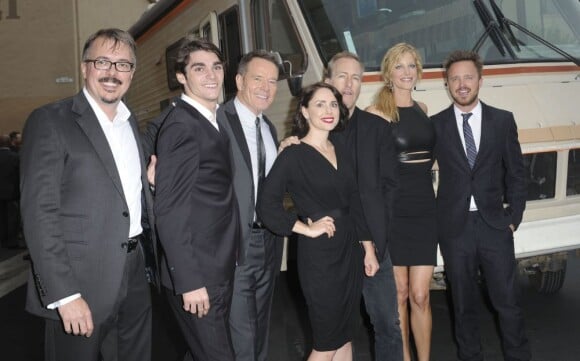 Bryan Cranston, Anna Gunn, Vince Gilligan et RJ Mitte à l'avant-première de la deuxième partie de la cinquième saison de la série "Breaking Bad" à Los Angeles, le 24 juillet 2013.