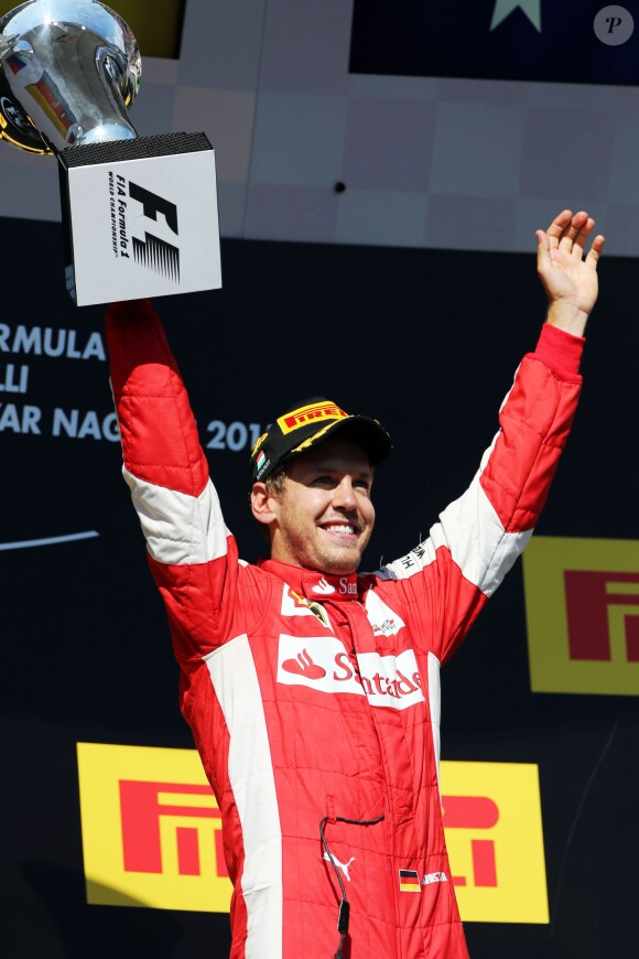 Sebastian Vettel après sa victoire au Grand Prix de Hongrie, le 26 juillet 2015 à Mogyoród