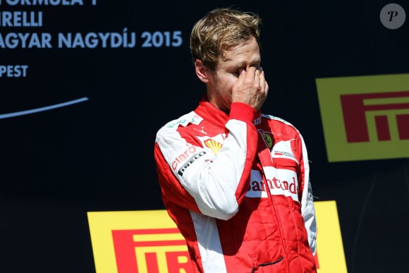 Sebastian Vettel après sa victoire au Grand Prix de Hongrie, le 26 juillet 2015 à Mogyoród