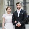 Lina Hellqvist et son compagnon Jonas Frejd au mariage du prince Carl Philip de Suède et de Sofia Hellqvist à Stockholm le 13 juin 2015. Grande soeur de Sofia, Lina doit se marier pendant l'été 2015.