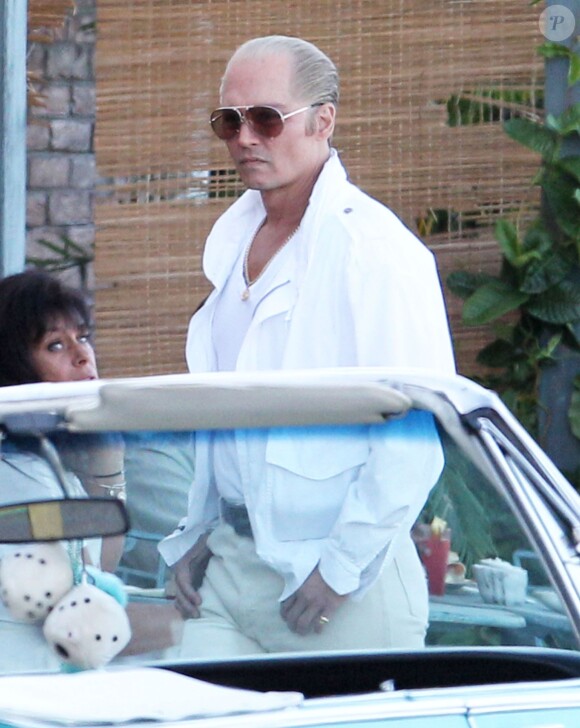 Exclusif - Johnny Depp sur le tournage du film "Black Mass" à Revere, le 11 juillet 2014.