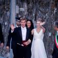 Pierre Casiraghi et sa femme Beatrice Borromeo - Arrivées pour la soirée de mariage de Pierre Casiraghi et Beatrice Borromeo au château Rocca Angera (château appartenant à la famille Borromeo) à Angera sur les Iles Borromées, sur le Lac Majeur, le 1er août 2015.