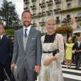Le prince Haakon et la princesse Mette-Marit de Norvège - Sorties des invités de l'hôtel Borromeo à Stresa pour se rendre au mariage religieux de Pierre Casiraghi et Beatrice Borromeo sur les Iles Borromées, sur le Lac Majeur, le 1er août 2015.