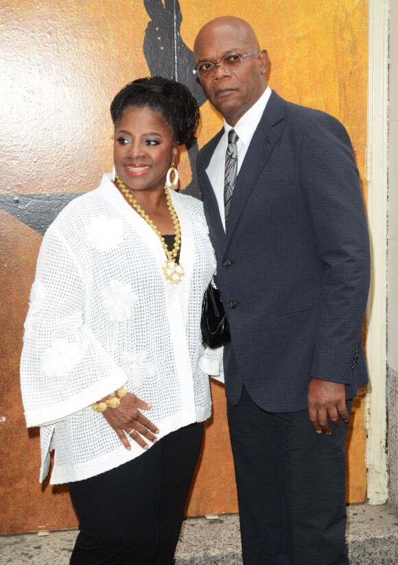 Samuel L. Jackson et sa femme Latanya Richardson à la première de la comédie musicale "Hamilton" au Richard Rogers Theater à New York. Le 6 août 2015