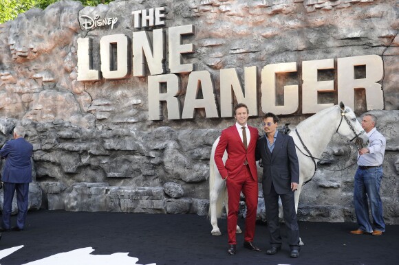 Johnny Depp, Armie Hammer - Premiere du film "Lone Ranger" a Londres, le 21 juillet 2013 sur lequel Shawn Robinson a réalisé de nombreuses cascades.