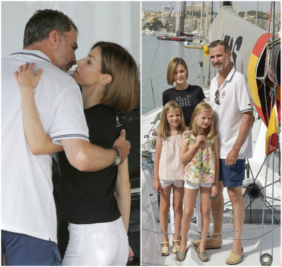 Felipe VI d'Espagne a reçu le soutien de son épouse Letizia et leurs filles Leonor et Sofia, le 8 août 2015, pour sa dernière journée de compétition lors de la 34e Copa del Rey à Palma de Majorque.
