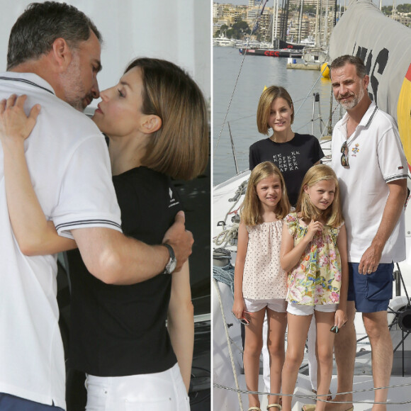 Felipe VI d'Espagne a reçu le soutien de son épouse Letizia et leurs filles Leonor et Sofia, le 8 août 2015, pour sa dernière journée de compétition lors de la 34e Copa del Rey à Palma de Majorque.