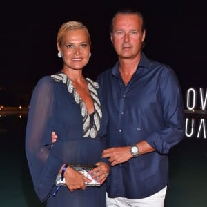 Simona Ventura et son compagnon Gero Carraro - Soirée d'anniversaire "Love" pour les 63 ans de Fawaz Gruosi à l'hôtel Cala di Volpe à Porto Cervo, le 9 août 2015. 