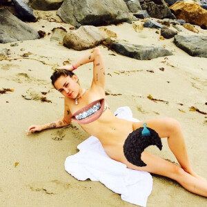 Miley Cyrus nue à la plage / photo postée sur le compte Instagram de la chanteuse au mois d'août 2015