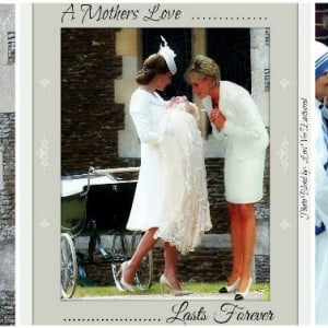 Photomontage de Lori Eastwood, publié sur Facebook le 26 juillet 2015, présentant Kate Middleton et sa fille la princesse Charlotte de Cambridge le jour du baptême de cette dernière, le 5 juillet 2015, avec... Lady Di.