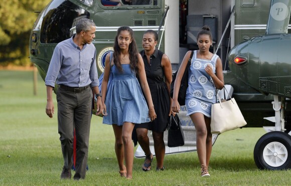 La famille Obama de retour à la Maison Blanche après des vacances à Martha's Vineyard. Washington, le 23 août 2015.