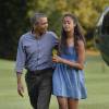 Le président Barack Obama et sa fille aînée Malia (17 ans) rentrent à la Maison Blanche après des vacances à Martha's Vineyard. Washington, le 23 août 2015.
