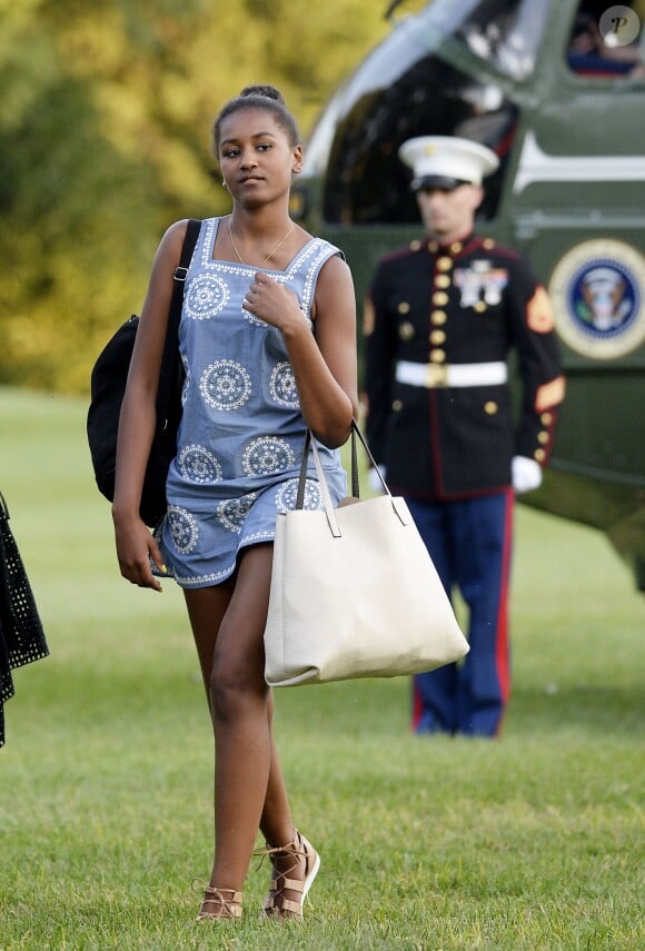 Sasha Obama (14 ans) rentre à la Maison Blanche après des vacances en famille à Martha's Vineyard. Washington, le 23 août 2015.