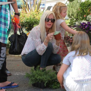 Tori Spelling, son mari Dean McDermott et leurs enfants Liam, Stella, Hattie et Finn font du shopping au Farmers Market à Studio City, le 23 août 2015.