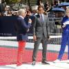 Tommy Hilfiger, Rafael Nadal et Jane Lynch - Lancement de la ligne de vêtements "Tommy x Nadal" à New York le 25 août 2015 pendant le tournoi des célébrités de Bryant Park. Rafael Nadal et Tommy Hilfiger lancent une ligne de sous-vêtements, de vêtements sur-mesure et un parfum "TH Bold".  