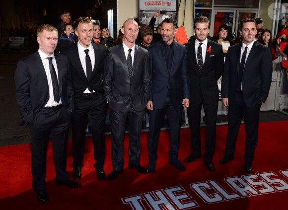 Paul Scholes, Phil Neville, Nicky Butt, Ryan Giggs, David Beckham et Gary Neville à Londres en décembre 2013. 