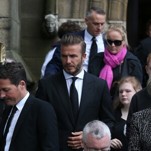 David Beckham à Bury aux obsèques de Neville Neville, le père des frères Phil et Gary, le 27 août 2015.