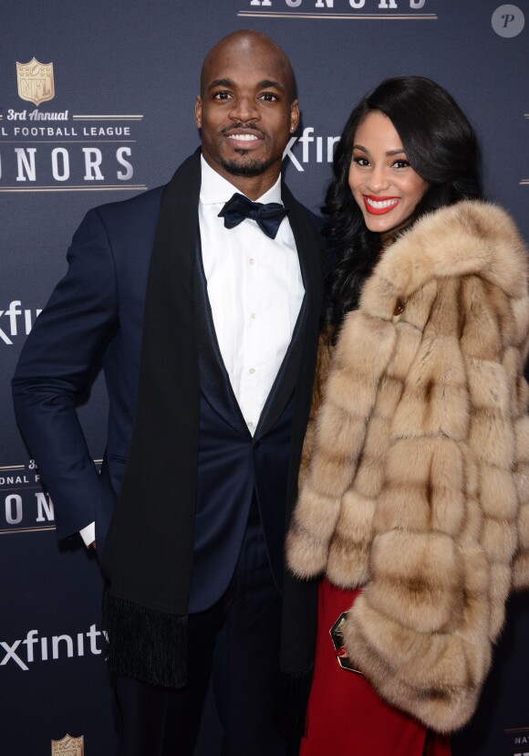 Adrian Peterson et son épouse Ashley, lors des Annual NFL Honors au Radio City Music Hall de New York le 1er février 2014