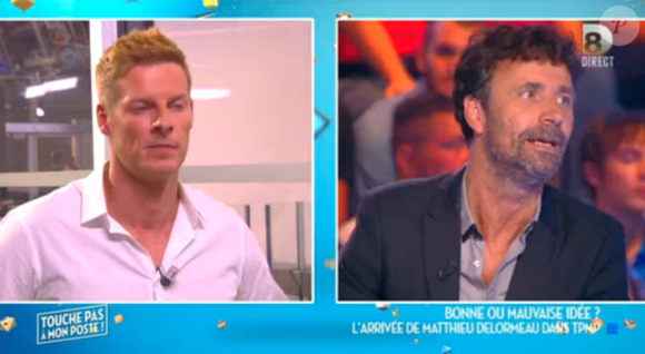 Matthieu Delormeau et Christophe Carrière dans Touche pas à mon poste sur D8, le lundi 31 août 2015.
