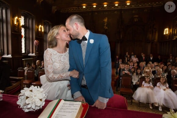 Mariage civil et religieux de Julie Taton et Harold Van Der Straten, à l'hôtel de ville de Bruxelles et à l'église Notre-Dame du Sablon, le 2 mai 2015.