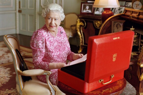 Elizabeth II en juillet 2015 à Buckingham Palace, dans sa salle d'audience privée. Photo réalisée par MaryMcCartney à l'occasion du record de longévité sur le trône de Sa Majesté, le 9 septembre 2015.