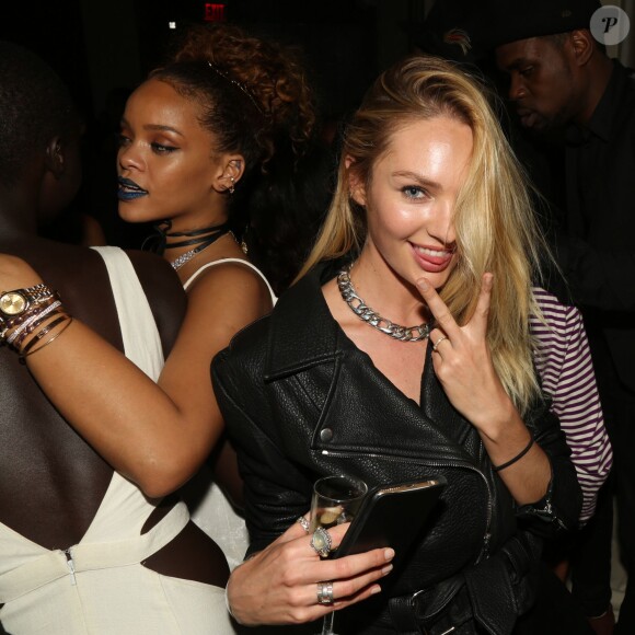 Ataui Deng, Rihanna et Candice Swanepoel assistent à la block party de Rihanna au New York Edition. New York, le 10 septembre 2015.