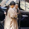 Kim Kardashian, enceinte, et sa fille North arrivent au Skylight Modern, à Chelsea, pour assister à la présentation de la collection Yeezy Season 2 de Kanye West. New York, le 16 septembre 2015.