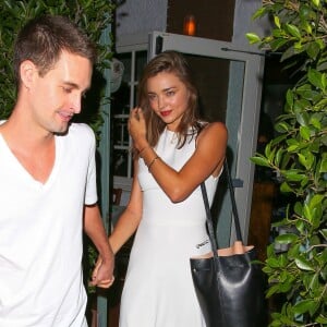 Miranda Kerr et son amoureux Evan Spiegel sortent du restaurant Giorgio Baldi à Santa Monica le dimanche 20 septembre 2015