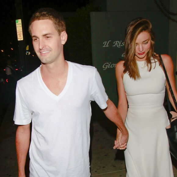 Miranda Kerr et son amoureux Evan Spiegel sortent du restaurant Giorgio Baldi à Santa Monica le dimanche 20 septembre 2015