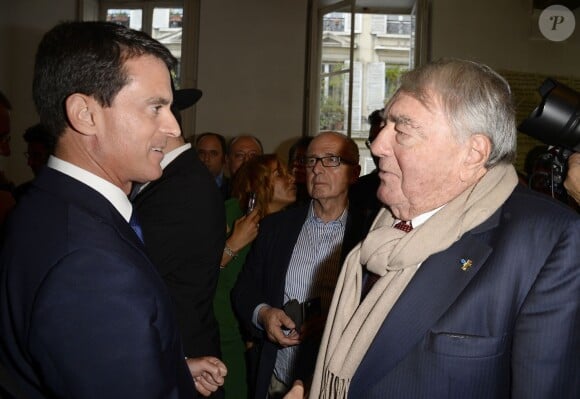 Manuel Valls et Claude Lanzmann - Soirée du Nouvel An juif chez Marek Halter à Paris le 20 septembre 2015.