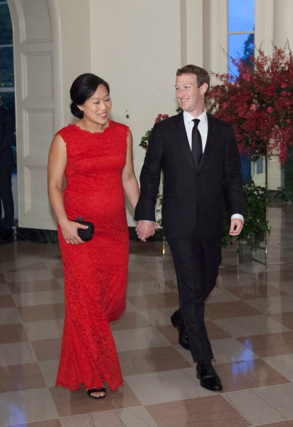 Mark Zuckerberg et son épouse Priscilla Chan, enceinte, au dîner d'état pour le président chinois Xi et Madame Peng Liyuan à la Maison Blanche, Washington, le 25 septembre 2015