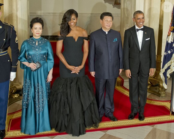 Barack Obama et son épouse Michelle Obamaen compagnie du président chinois et sa femme Madame Peng Liyuan au dîner d'état pour le président chinois Xi et Madame Peng Liyuan à la Maison Blanche, Washington, le 25 septembre 2015