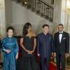 Barack Obama et son épouse Michelle Obamaen compagnie du président chinois et sa femme Madame Peng Liyuan au dîner d'état pour le président chinois Xi et Madame Peng Liyuan à la Maison Blanche, Washington, le 25 septembre 2015