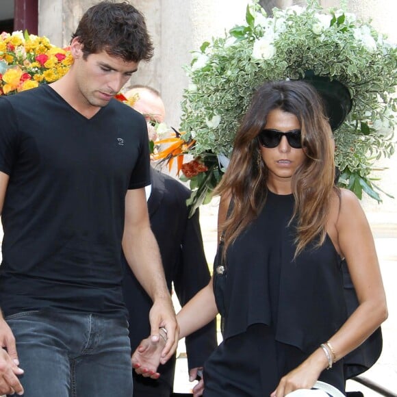 Yoann Gourcuff et sa compagne Karine Ferri - Hommages à Tiburce Garou, à Cannes, le 10 juillet 2015.