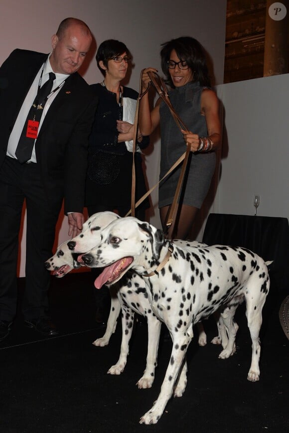 Audrey Pulvar pose avec des chiens - Soirée des 30 ans de Canal + au Palais de Tokyo à Paris le 4 novembre 2014.