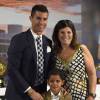 Cristiano Ronaldo, son fils Cristiano Jr et sa mère Maria Dolores dos Santos Aveiro - Cristiano Ronaldo reçoit un prix devant ses coéquipiers après avoir égalé le plus grand nombre de buts sous le maillot du Real Madrid (323) le 2 octobre 2015 à Madrid.