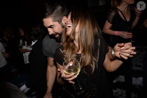 Nikola Karabatic et sa compagne Géraldine Pillet - Les champions du monde de handball fêtent leur victoire au VIP Room à Paris le 2 février 2015