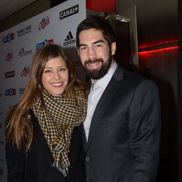 Nikola Karabatic et sa compagne Geraldine Pillet - Exclusif - Vainqueurs d'un troisieme titre de champions d'Europe, les handballeurs Francais fetent leur victoire a la Gioia le 27 janvier 2014