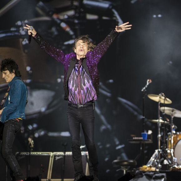 Ronnie Wood, Mick Jagger et Keith Richards - Les Rolling Stones en concert au festival Roskilde. Le 3 juillet 2014