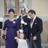 Victoria de Suède, Daniel et Estelle. Image du baptême du prince Nicolas de Suède, second enfant de la princesse Madeleine et de Christopher O'Neill, le 11 octobre 2015 au palais Drottningholm à Stockholm.