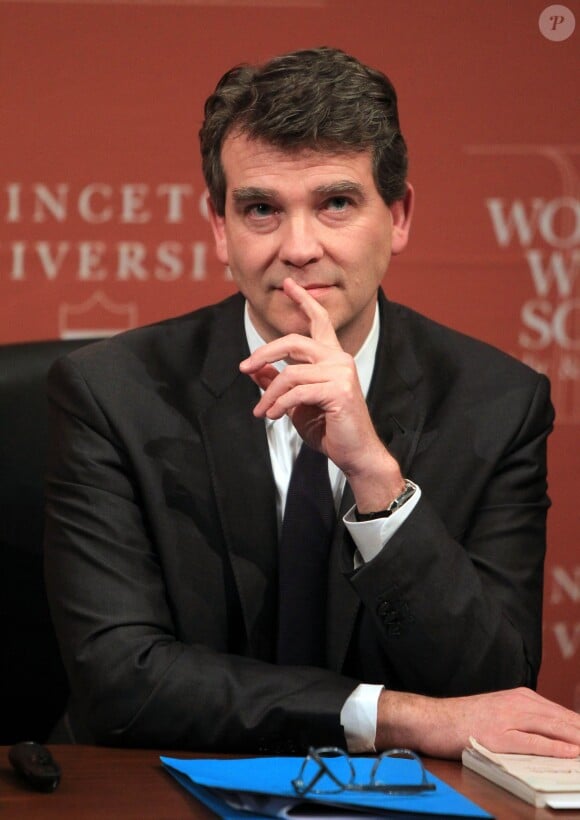 Arnaud Montebourg donne une conférence à l'Université de Princeton dans l'Etat du New Jersey le 23 février 2015.