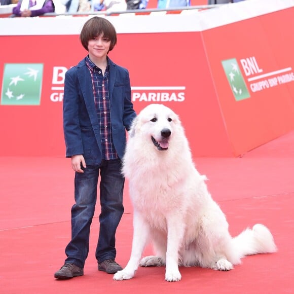 Félix Bossuet et Garfield - Tapis rouge du film "Belle et Sébastien" à Rome, le 17 octobre 2015.