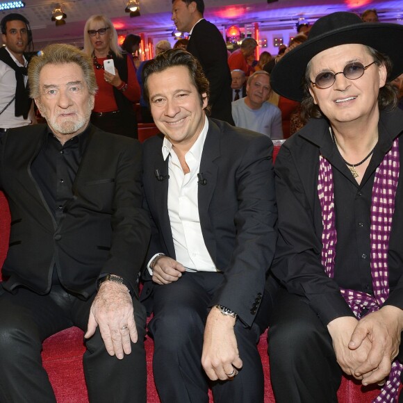 Gérard Lenorman, Eddy Mitchell, Laurent Gerra et Marc Veyrat - Enregistrement de l'émission "Vivement Dimanche", consacrée à Laurent Gerra, à Paris le 20 octobre 2015. Diffusion le 25 octobre 2015 sur France 2. ©Coadic Guirec / Bestimage