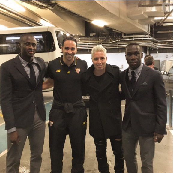 Yaya Touré, Adil Rami, Samir Nasri et Bacary Sagna à l'issue de la rencontre de Ligue des champions entre Manchester City et le FC Séville à Manchester - photo publiée le 22 octobre 2015